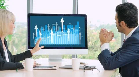Business visual data analyzing technology by creative computer software Stock Photos