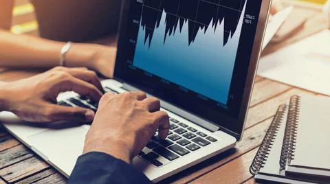 Business visual data analyzing technology by creative computer software Stock Photos