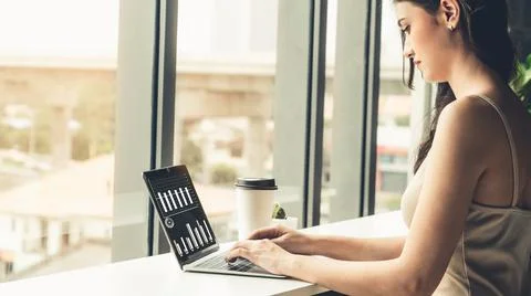 Business visual data analyzing technology by creative computer software Stock Photos