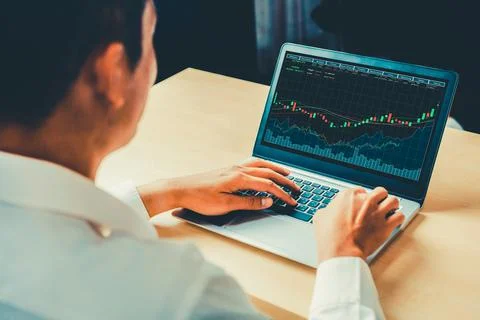 Business visual data analyzing technology by creative computer software Stock Photos