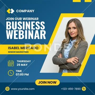 Business webinar announcement featuring speaker isabel mercado Modello PSD