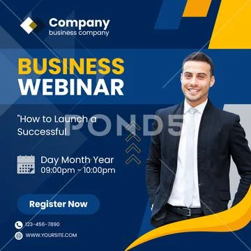Business webinar announcement with professional speaker PSD Template