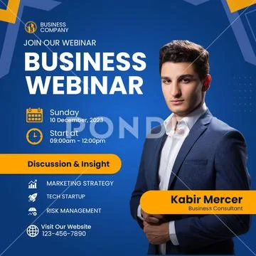 Business webinar featuring expert speaker cable mercer PSD Template