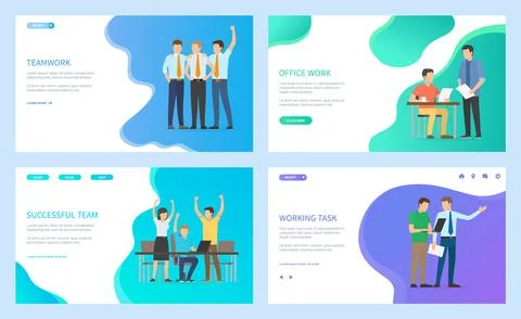 Business website, teamwork, office work, successful team, working task landing Stock Illustration