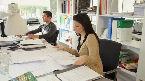 Business, White Collar Worker, Document, Desk, Office, Indoors, Day, Sitting, Stock Footage 94030661