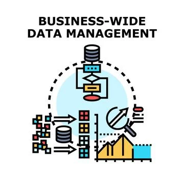 Business wide data management processing and analysis concept Illustrazione stock