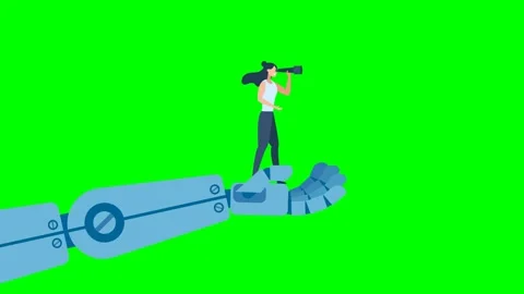 Business woman analyst use telescope climb up. AI technology futuristic, AI Stock Footage 346780053
