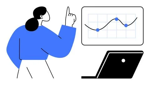 Business Woman Analyzing Graph Data Near Laptop Concept of Data Analysis, P.. Stock Illustration