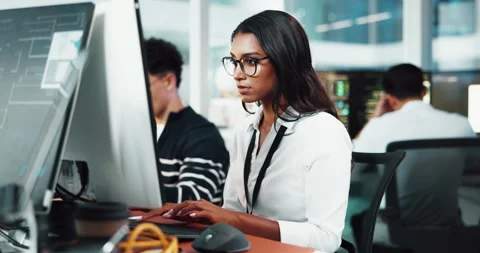 Business, woman and developer on computer in office for research, programming Stock Footage 309005025