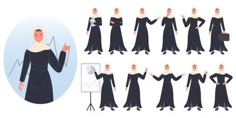Business woman arab character avatar design set. Vector illustration Stock Illustration