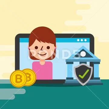 Business woman bank bitcoin digital check mark Stock Illustration