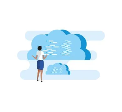 Business woman with clouds computing Illustrazione stock