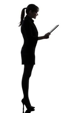 Business woman computer computing  digital tablet silhouette Stock Photos