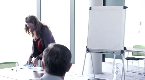 Business woman distributing pamphlet to executives Vídeo Stock 59379660