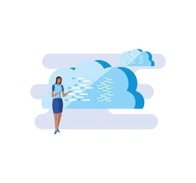 Business woman elegant with clouds computing Stockillustratie