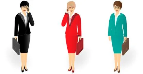 Business woman in a full-length with a briefcase talking on cell phone Stock Illustration
