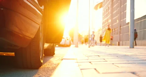 Business woman gets out of the car, camera moves from legs up, successful lady Stock Footage 132619394