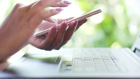 Business woman hand using smart phone for internet banking, withdraw,transfer Stock Footage