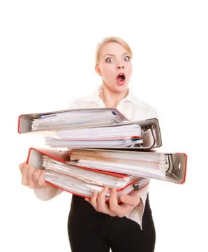 Business woman holding stack of folders documents Stock Photos