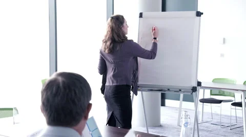 Business woman interacting and writing on white board Vídeo Stock 59379675