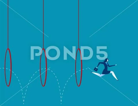 Business woman jumping through hoops Stock Illustration