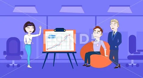 Business Woman Leading Presentation Or Conference Report To Team Standing Over Stock Illustration