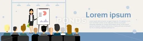 Business Woman Leading Presentation Or Conference Report On Team Meeting Over Stock Illustration