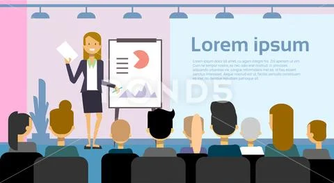Business Woman Leading Presentation Or Conference Report On Team Meeting Over Stock Illustration