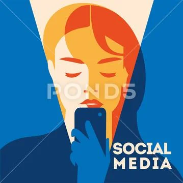 Business woman looking at smartphone. Mobile Marketing concept. Social media Stock Illustrationen