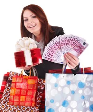 Christmas Bag Full Of Money Stock Photo, Royalty-Free