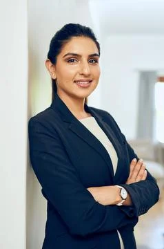 Business woman, office portrait and arms crossed of a lawyer employee at a law Stock Photos