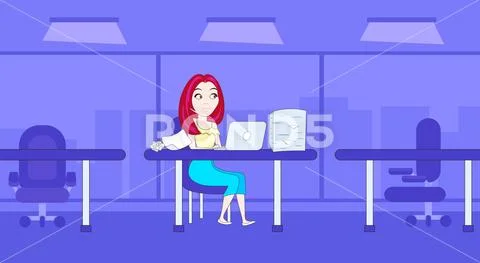 Business Woman Or Secretary Working With Documents And Laptop Computer Sitting Stock Illustration