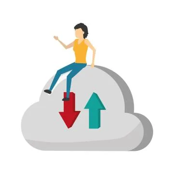 Business woman sitting cloud computing 库存插图