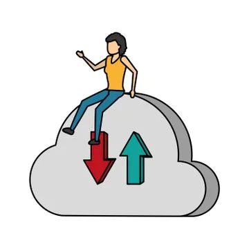 Business woman sitting cloud computing 库存插图