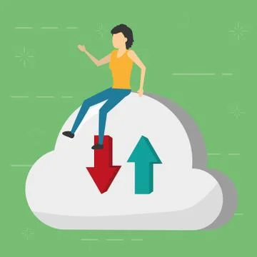 Business woman sitting cloud computing Stockillustratie