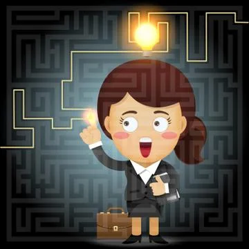 Business woman solving the solution of labyrinth Illustrazione stock