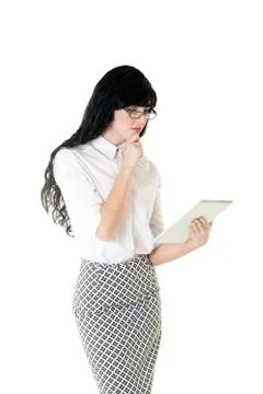 Business woman standing using tablet wearing glasses Stock Photos