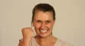 Business woman triumphant fist pump HD Footage