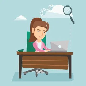 Business woman using cloud computing technologies. Illustrazione stock