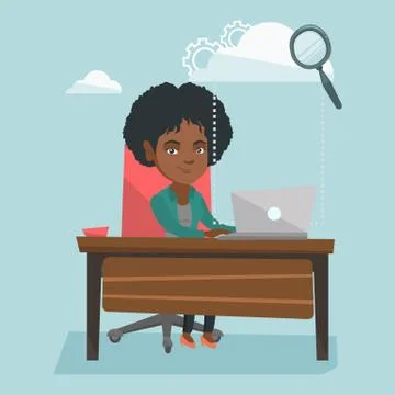 Business woman using cloud computing technologies. Illustrazione stock