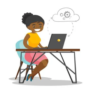 Business woman using cloud computing technologies. Illustrazione stock