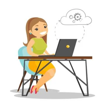 Business woman using cloud computing technologies. Illustrazione stock
