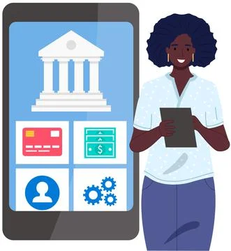 Business woman is using program for banking. Making transactions with money 스톡 일러스트