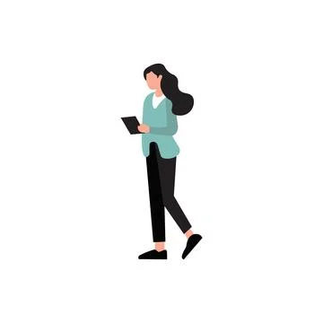 Business Woman Walking while Using Digital Tablet Illustration Stock Illustration