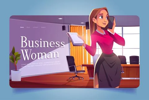 Business woman work in office cartoon landing page Stock Illustration