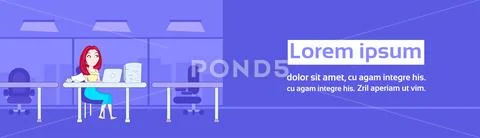 Business Woman Working With Documents And Laptop Computer Sitting At Office Desk Stock Illustration