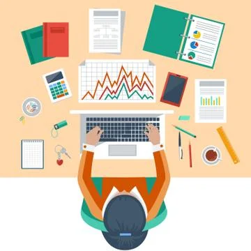 Business woman working with laptop and documents Stock Illustration