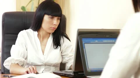 Business Woman Working On Laptop In Office Stock Footage