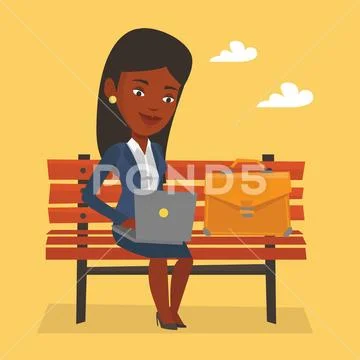 Business woman working on laptop outdoor Stock Illustration