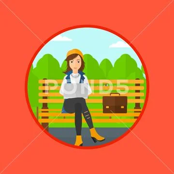 Business woman working on laptop outdoor. Stock Illustration